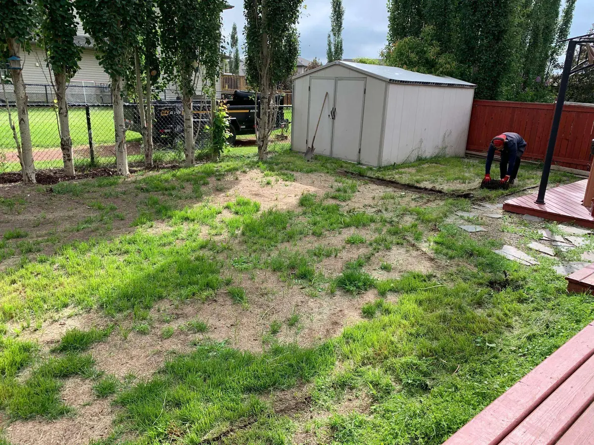 Spring power raking and cleanup at a Morinville property